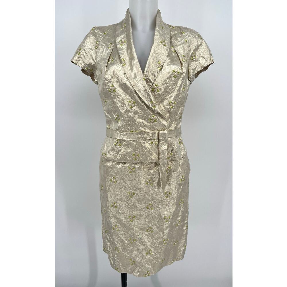 Vtg Y2K ESCADA Embroidered Skirt Suit Set Sz 36 /US S Metallic Gold Floral 2pc